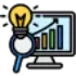 Computer monitor with a magnifying glass and a light bulb, symbolizing focus and innovation in technology.